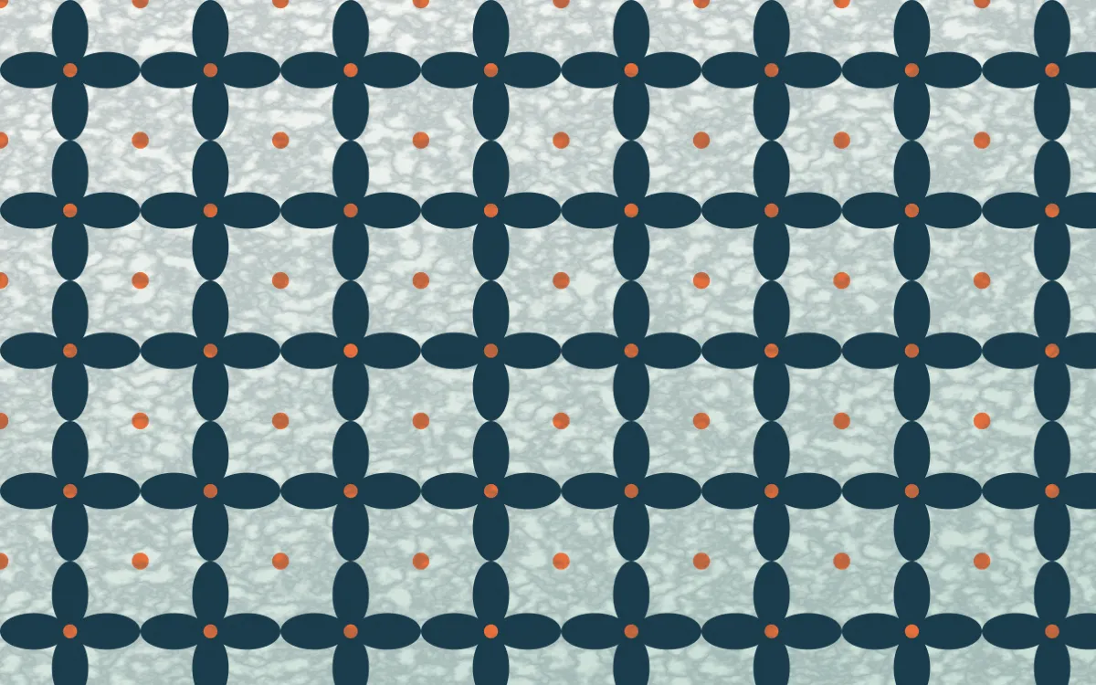 Park Mosaic Batik Kawung — light blue, orange and white batik background