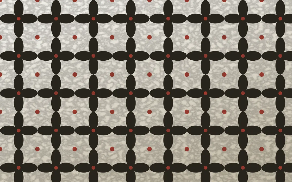 Highland Peat Batik Kawung — light grey, red and white batik background