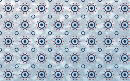 Iznik Blue Batik Blooms — light blue, red and white batik background