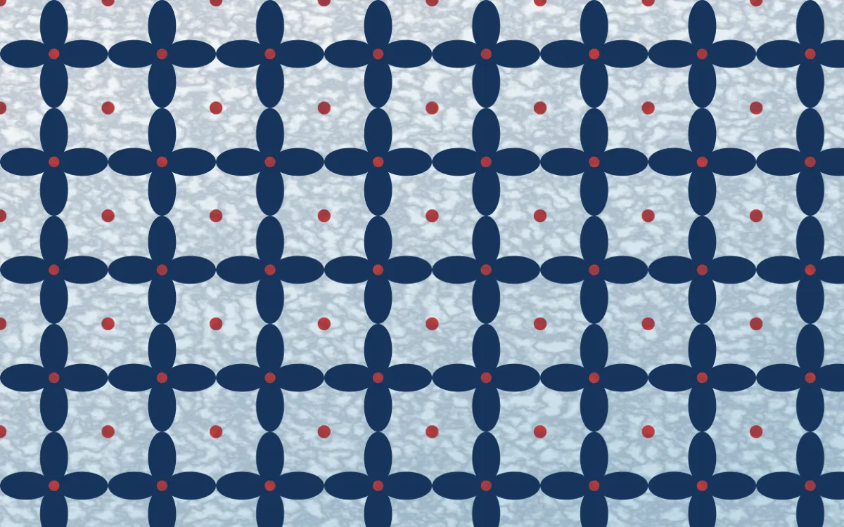 Iznik Blue Batik Kawung — light blue, red and white batik background