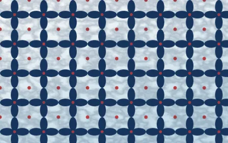 Iznik Blue Batik Kawung — light blue, red and white batik background