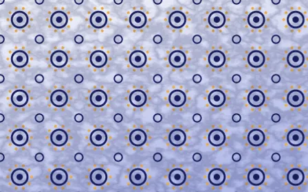 Majorelle Batik Blooms — light blue, gold and white batik background