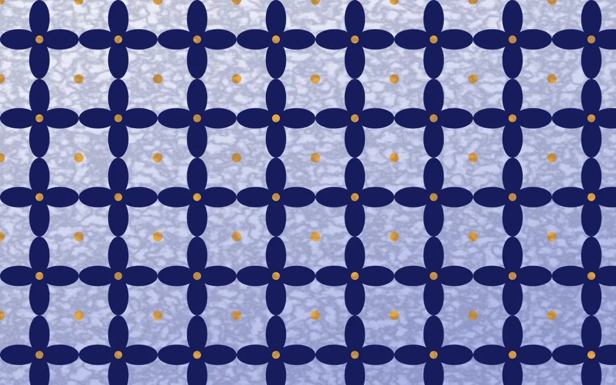 Majorelle Batik Kawung — light blue, gold and white batik background