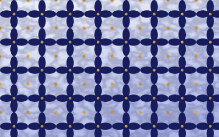 Majorelle Batik Kawung — light blue, gold and white batik background