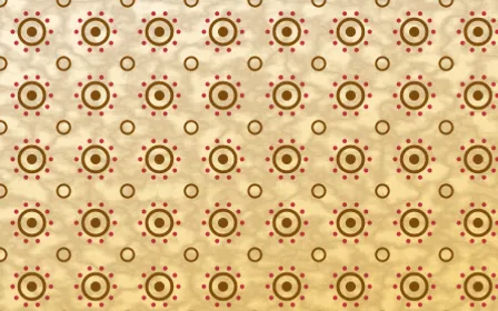 Marigold Temple Batik Blooms — light brown, red and beige batik background