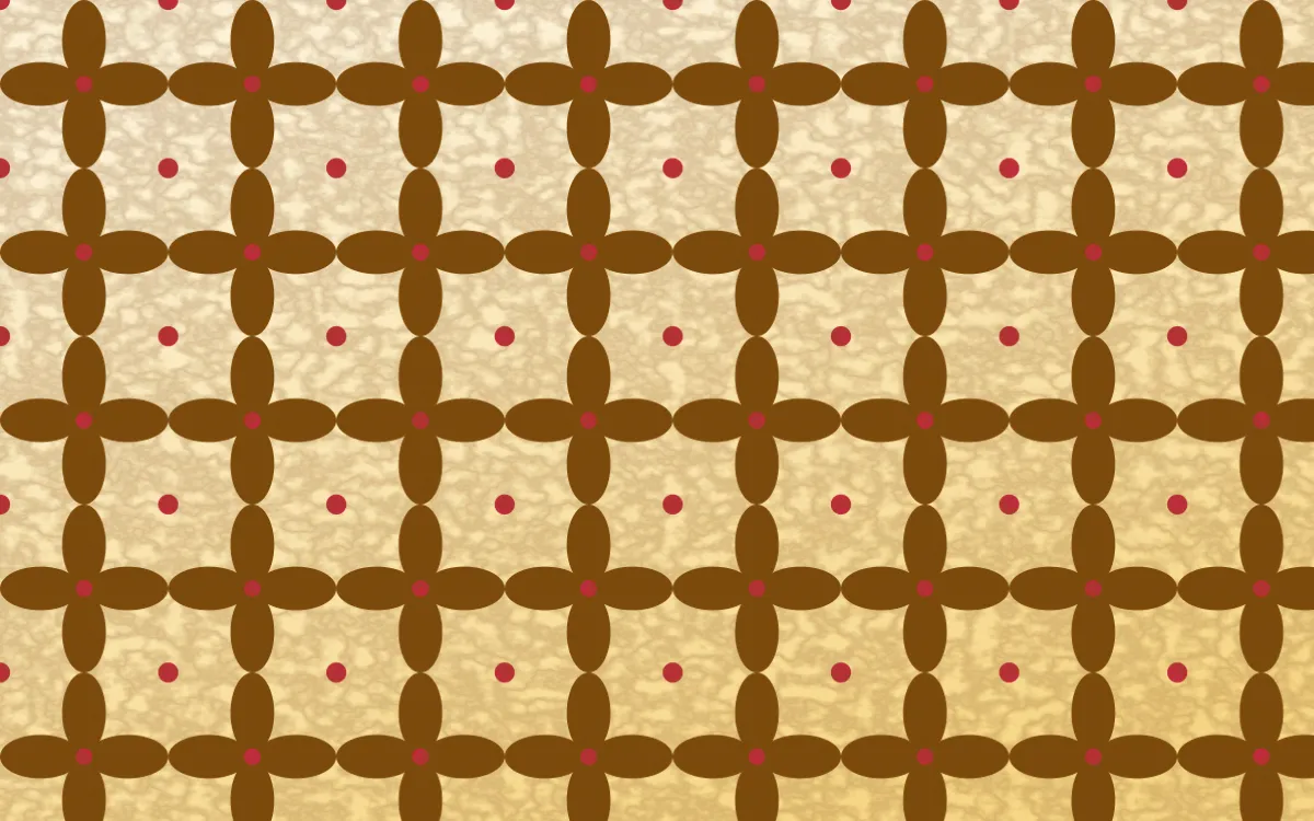 Marigold Temple Batik Kawung — light brown, red and beige batik background