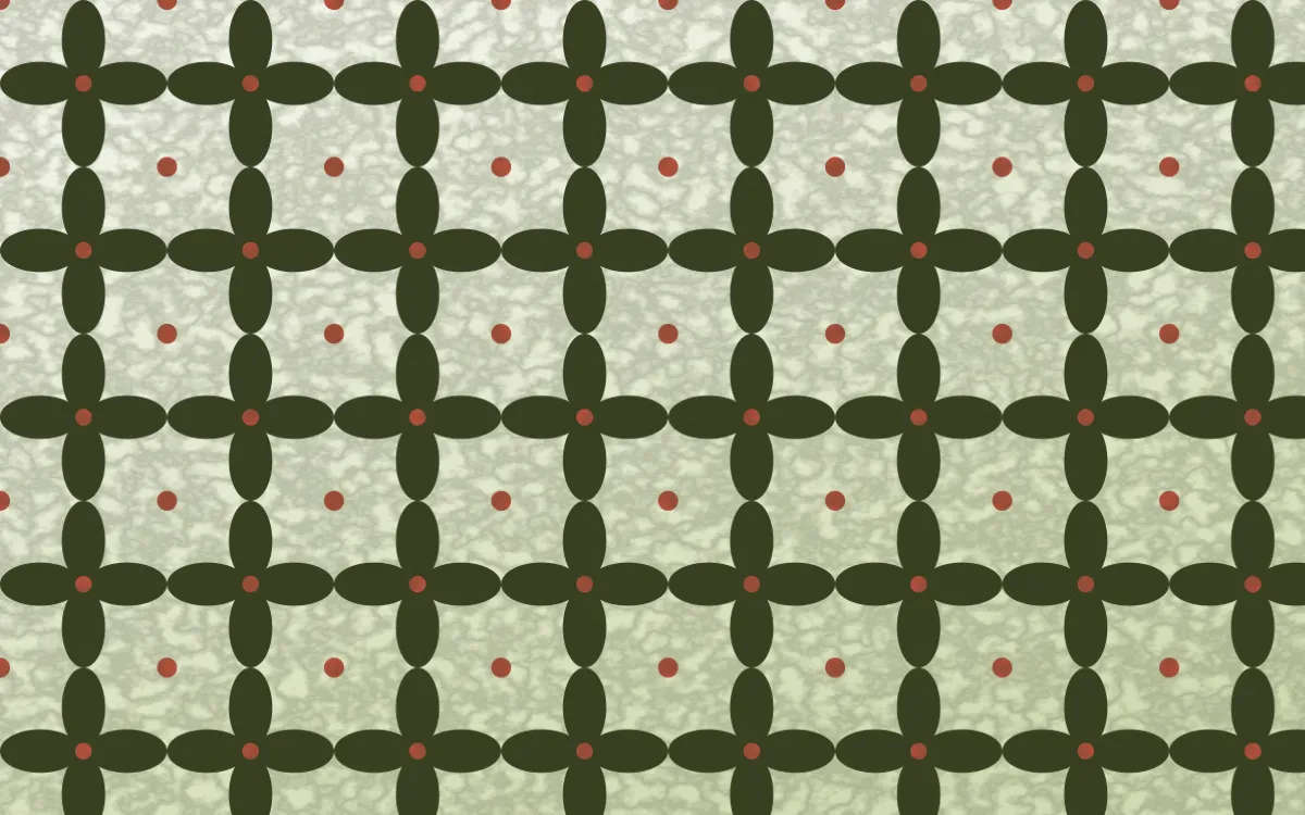 Matcha House Batik Kawung — light green, red and white batik background