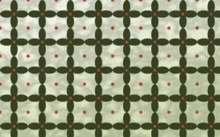 Matcha House Batik Kawung — light green, red and white batik background