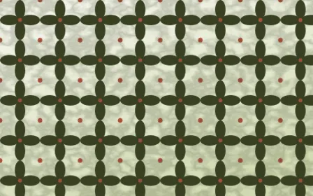 Matcha House Batik Kawung — light green, red and white batik background