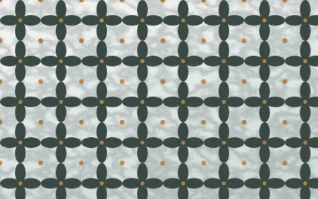Pacific Fog Batik Kawung — light grey, orange and white batik background