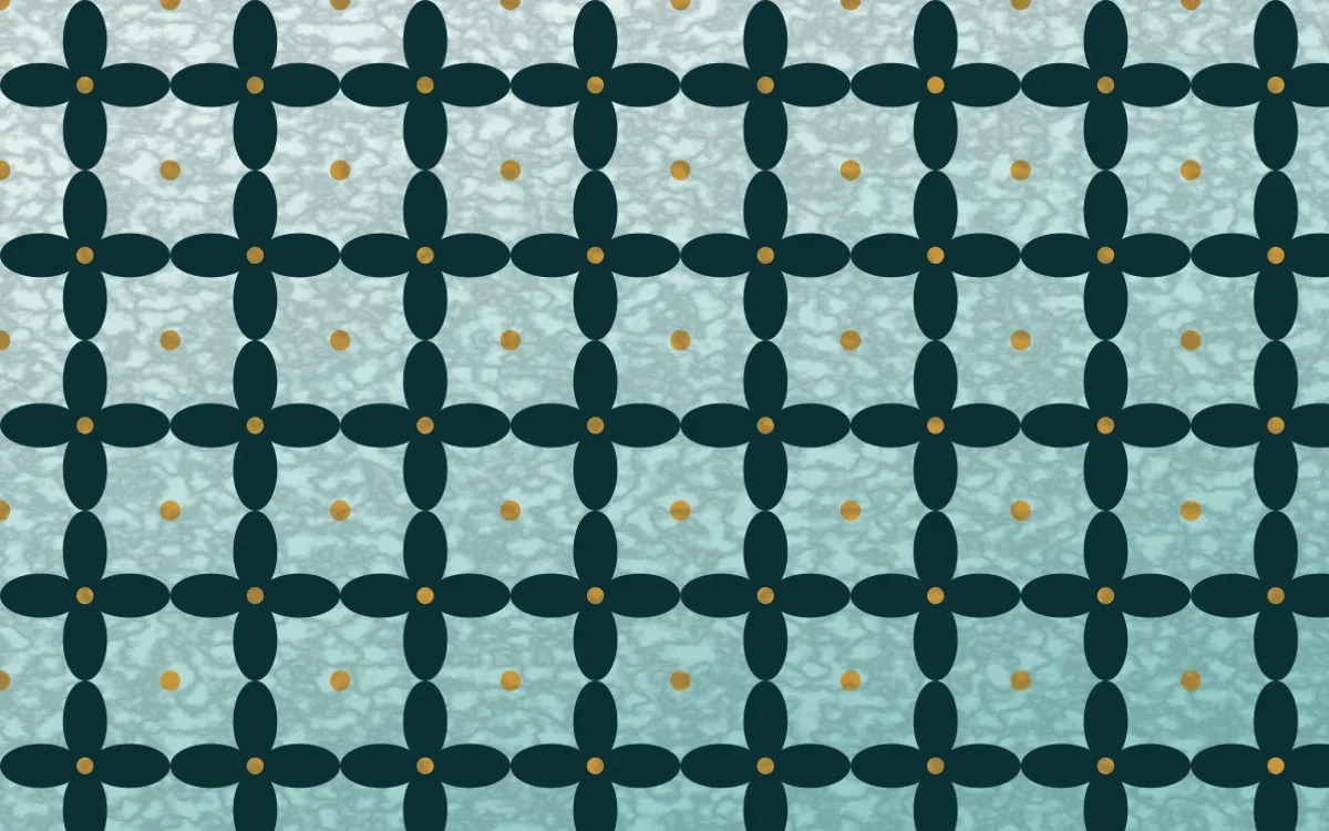 Peacock Court Batik Kawung — light teal, gold and white batik background