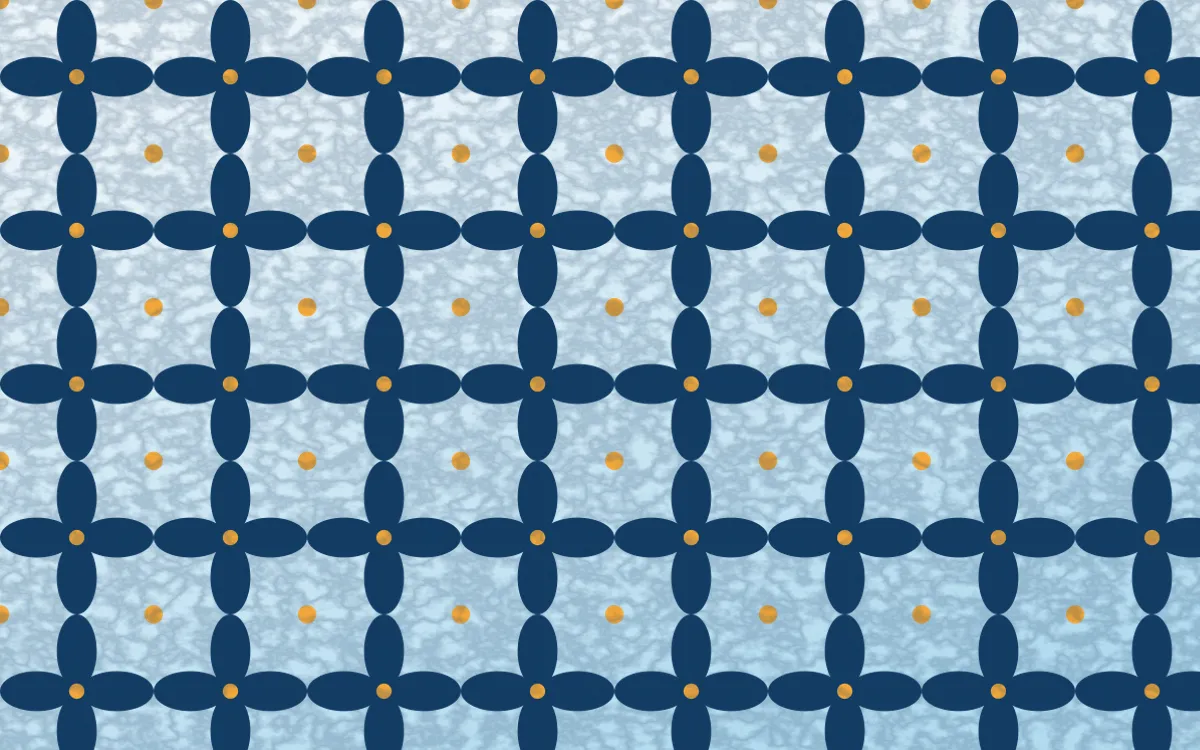Côte d'Azur Batik Kawung — light blue, orange and white batik background