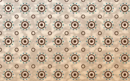 Santa Fe Adobe Batik Blooms — light brown, teal and beige batik background