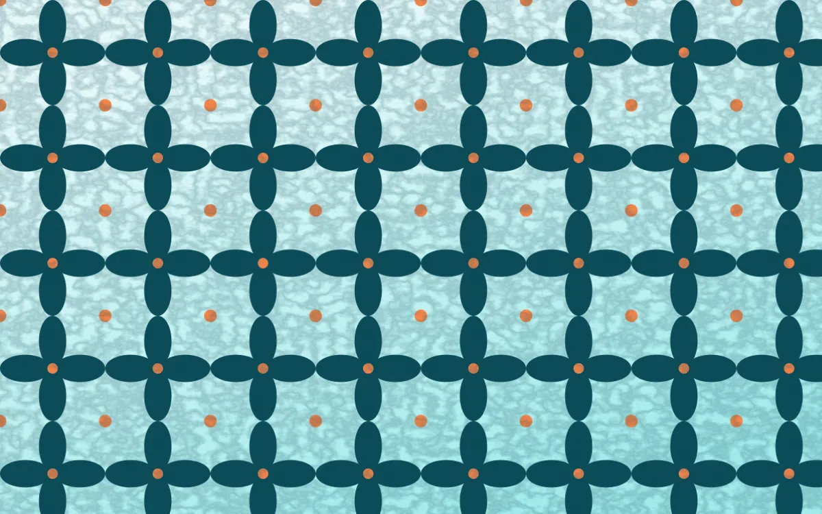 Tahiti Lagoon Batik Kawung — light teal, orange and white batik background