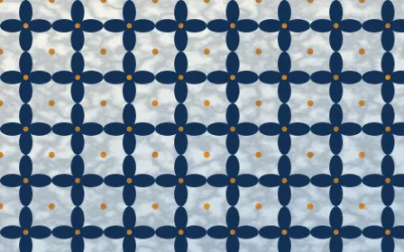 Talavera Puebla Batik Kawung — light blue, orange and white batik background