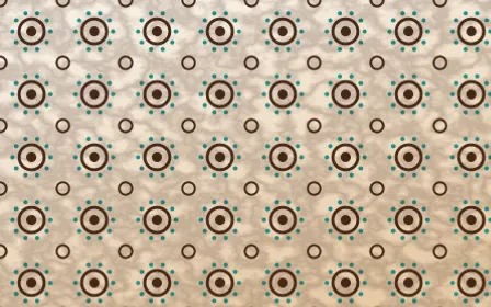 Zanzibar Spice Batik Blooms — light brown, teal and beige batik background