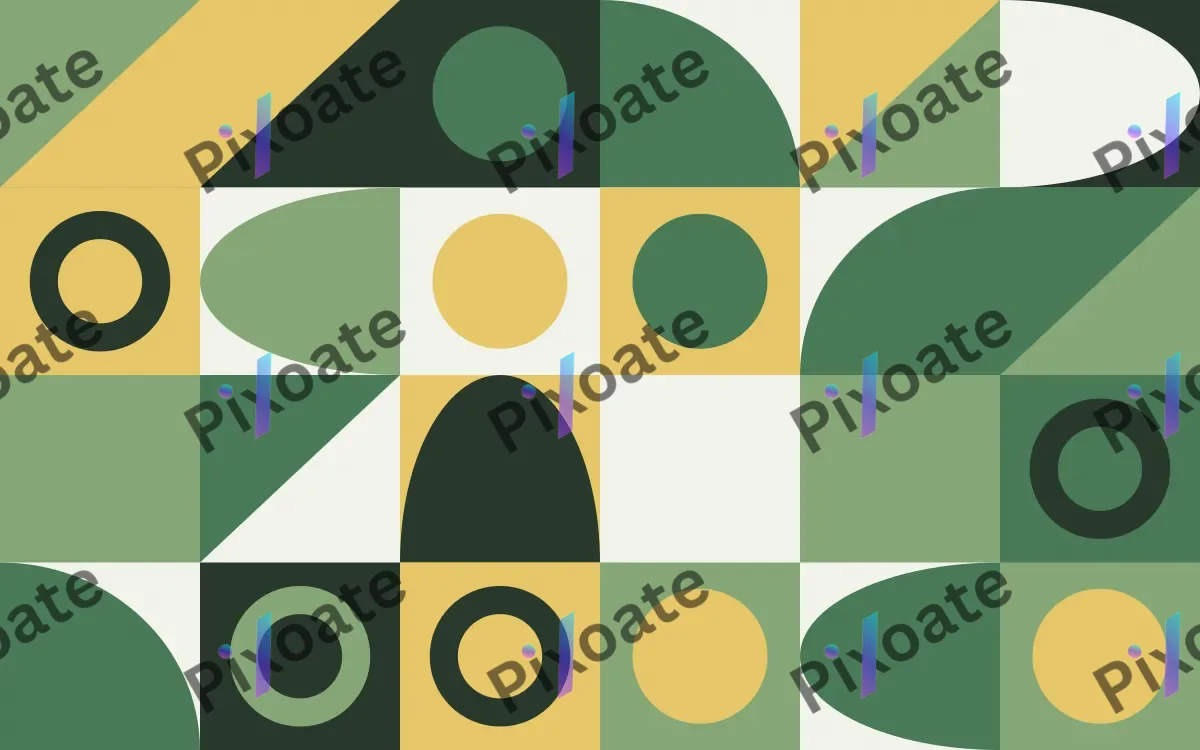 Botanic Print — light green, gold and white bauhaus background