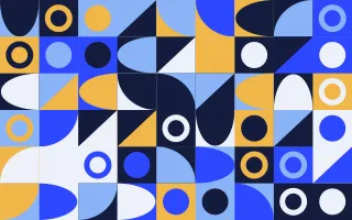 Cobalt Pop Fine Grid II — light blue, gold and white bauhaus background, variation II