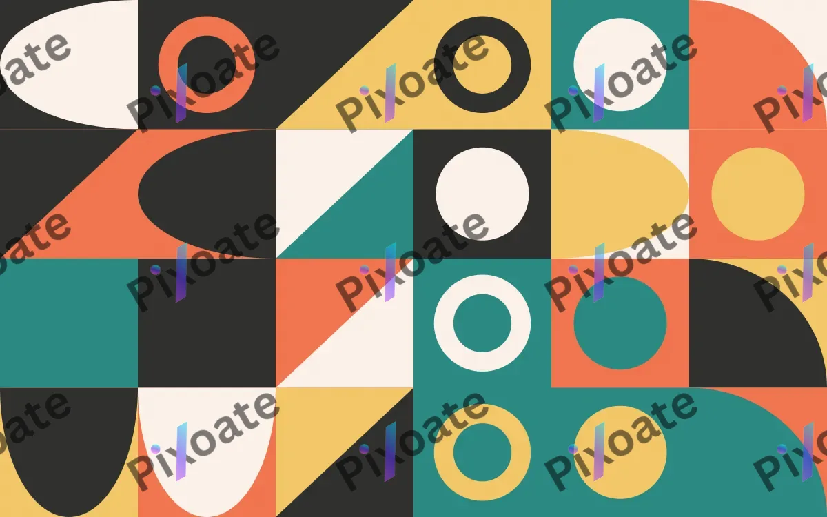 Coral Court — light orange, teal and gold bauhaus background