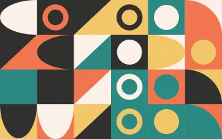 Coral Court — light orange, teal and gold bauhaus background