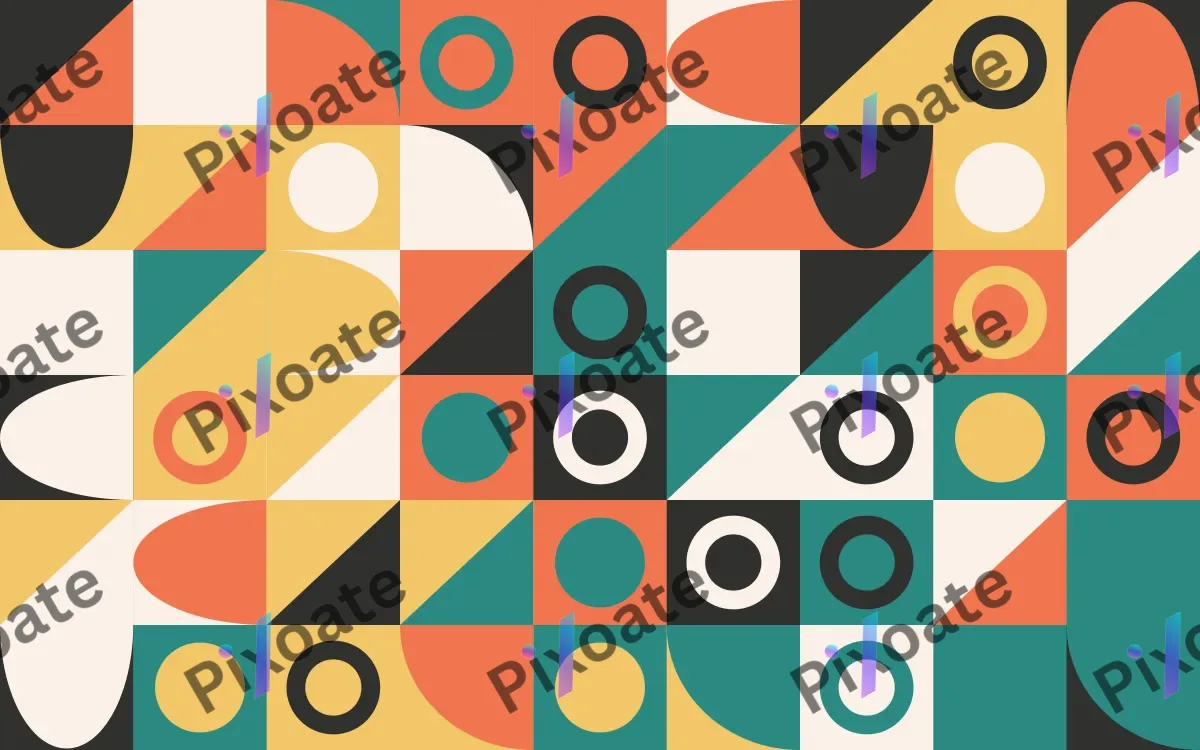 Coral Court Fine Grid — light orange, teal and gold bauhaus background