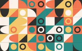 Coral Court Fine Grid — light orange, teal and gold bauhaus background