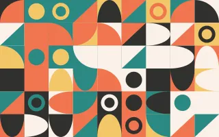 Coral Court Fine Grid II — light orange, teal and gold bauhaus background, variation II
