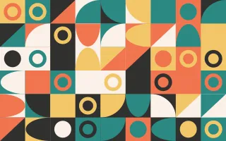 Coral Court Fine Grid III — light orange, teal and gold bauhaus background, variation III