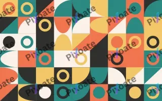 Coral Court Fine Grid III — light orange, teal and gold bauhaus background, variation III