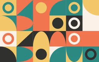 Coral Court II — light orange, teal and gold bauhaus background, variation II