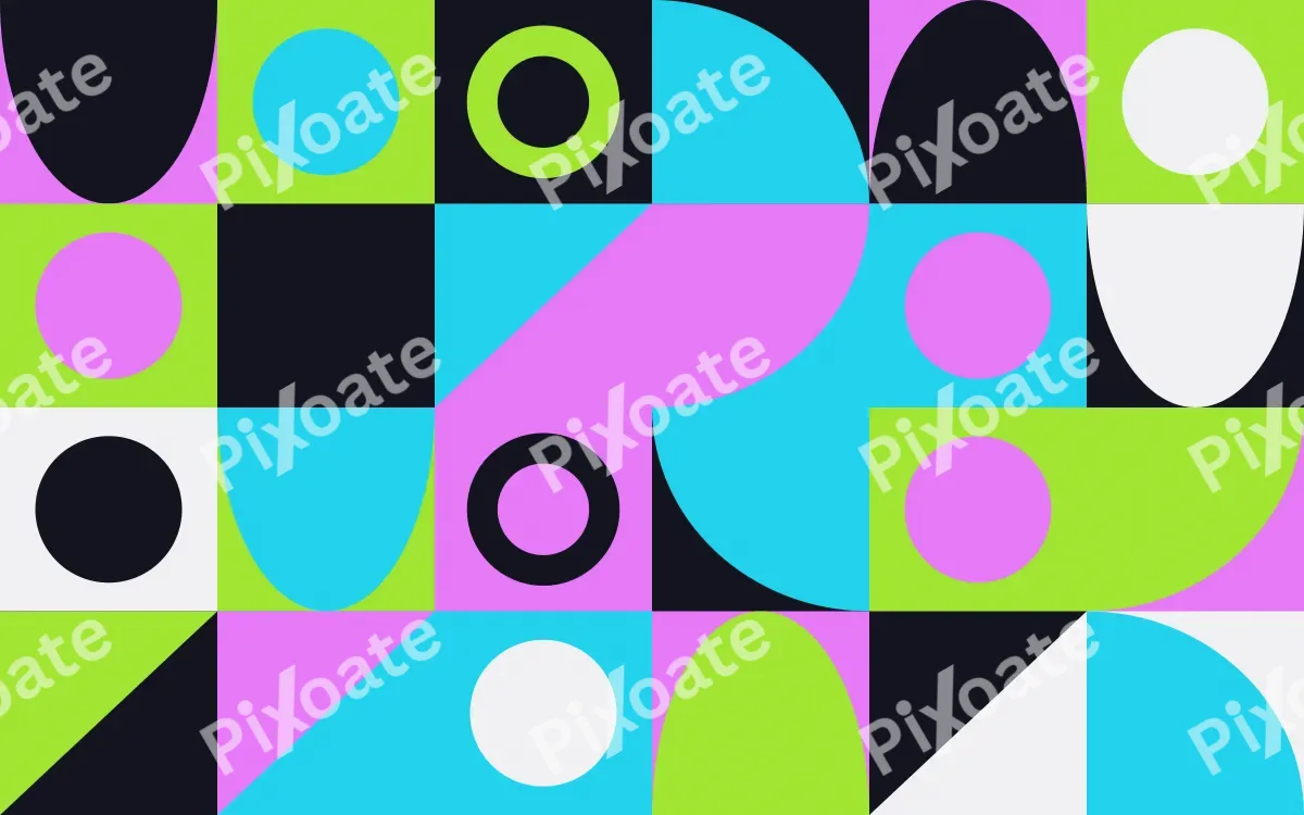 Electric Play — dark teal, purple and green bauhaus background