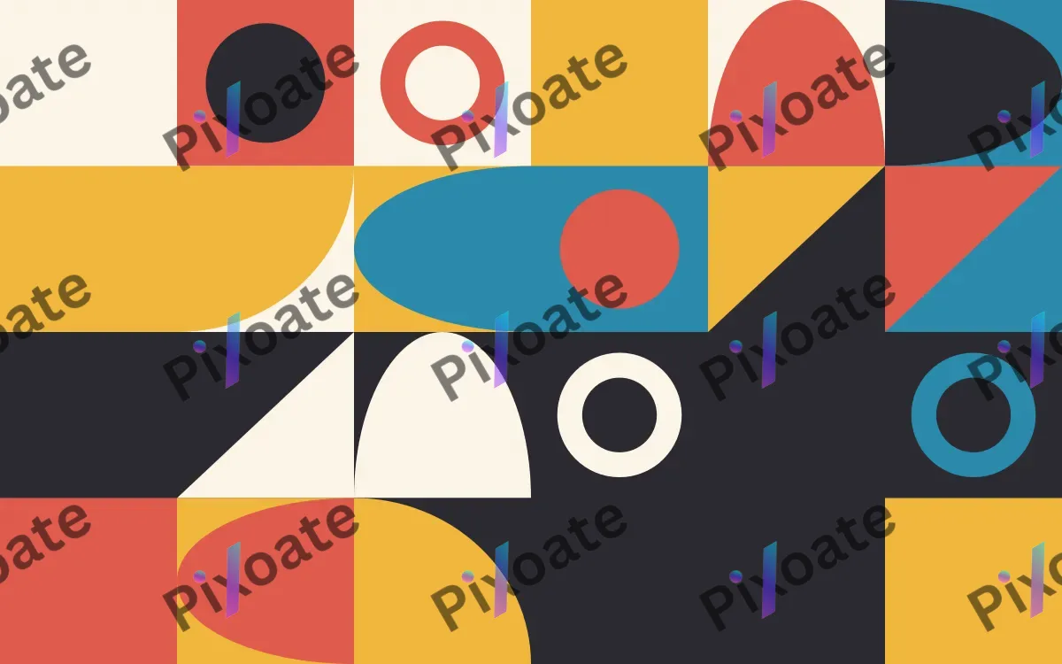 Festival Print — light red, blue and gold bauhaus background