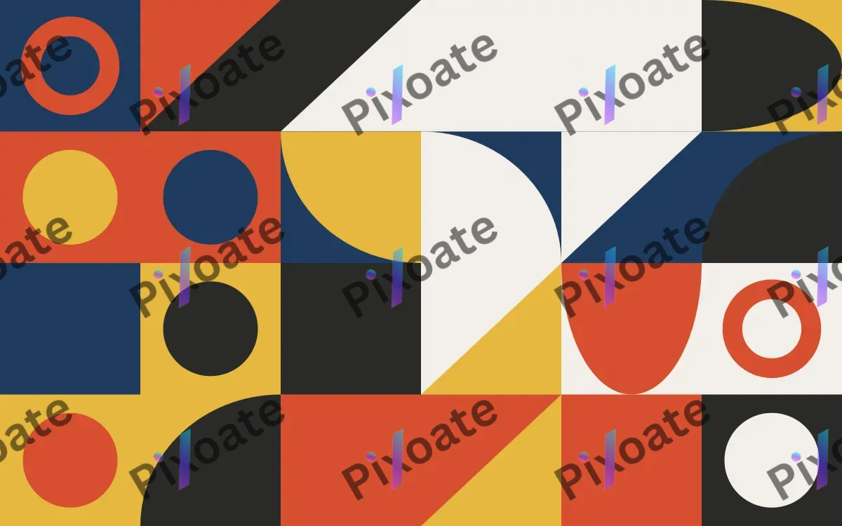 Gallery Primary — light red, blue and gold bauhaus background
