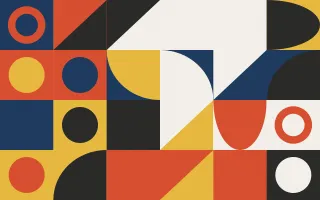 Gallery Primary — light red, blue and gold bauhaus background
