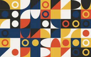 Gallery Primary Fine Grid — light red, blue and gold bauhaus background