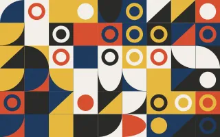 Gallery Primary Fine Grid II — light red, blue and gold bauhaus background, variation II