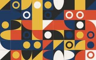 Gallery Primary Fine Grid III — light red, blue and gold bauhaus background, variation III