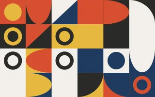 Gallery Primary II — light red, blue and gold bauhaus background, variation II