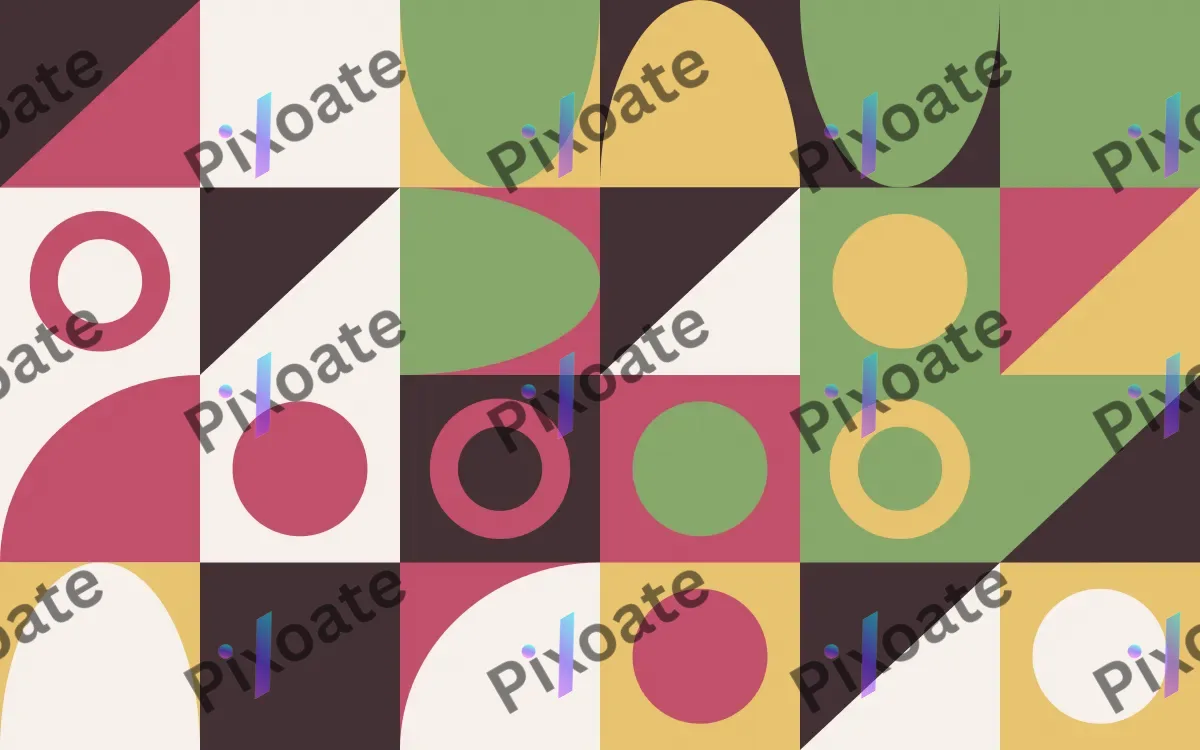 Orchard Print — light red, green and gold bauhaus background