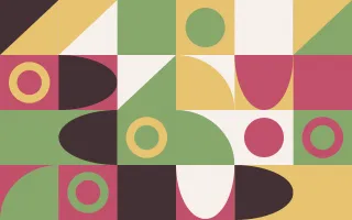 Orchard Print II — light red, green and gold bauhaus background, variation II