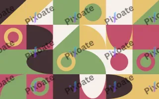 Orchard Print II — light red, green and gold bauhaus background, variation II