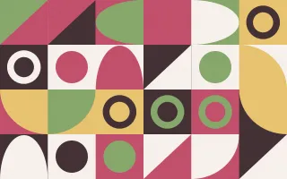 Orchard Print III — light red, green and gold bauhaus background, variation III