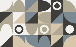 Pebble Print II — light yellow, blue and beige bauhaus background, variation II