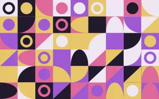 Plum Jazz Fine Grid — dark purple, pink and gold bauhaus background