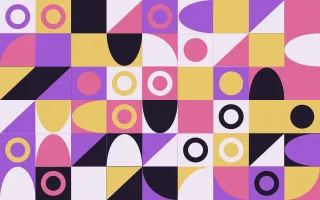 Plum Jazz Fine Grid III — dark purple, pink and gold bauhaus background, variation III