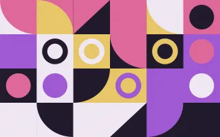 Plum Jazz II — dark purple, pink and gold bauhaus background, variation II