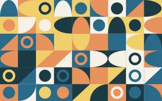 Riviera Fine Grid II — light blue, orange and gold bauhaus background, variation II