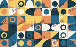 Riviera Fine Grid II — light blue, orange and gold bauhaus background, variation II