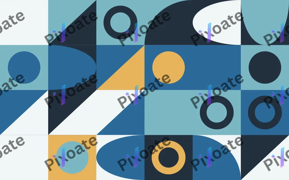 Seaside Print — light blue, gold and teal bauhaus background