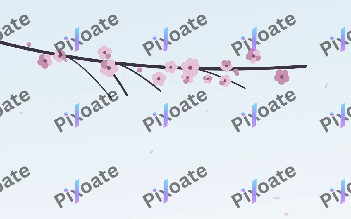 Sky Plum Branch — light pink and blue blossom background